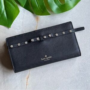 Kate Spade Laurel Way Jeweled Stacy Black Bow Clutch Wallet